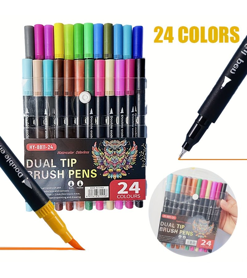 24 Color Double Headed Watercolor Pens Set for Back to School Painting Sketching - Image 1
