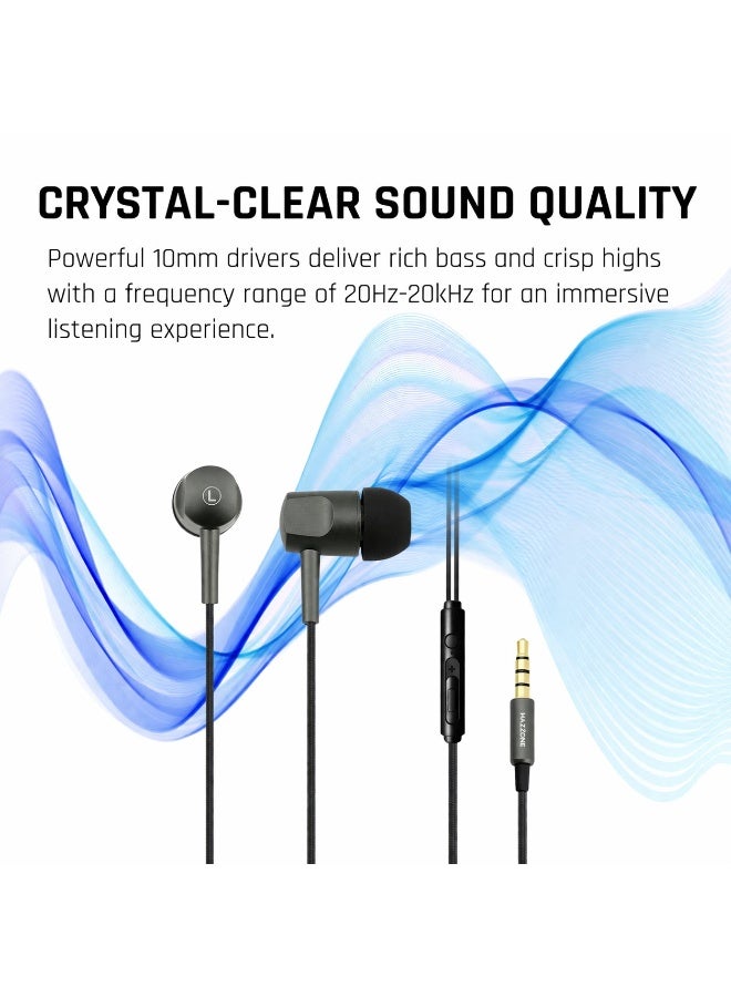 HAMZONE Wired Headphones with Mic, Hi-Fi Stereo Sound, Deep Bass, Noise Isolation, 3.5mm Jack, 1.2m Cable, In-Line Control, Compatible with Android, Laptop & Tablets - Image 2