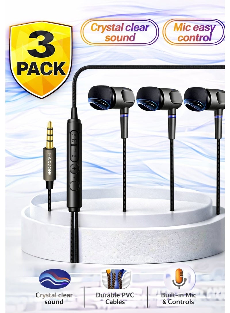 HAMZONE Wired Headphones with Mic, Hi-Fi Stereo Sound, Deep Bass, Noise Isolation, 3.5mm Jack, 1.2m Cable, In-Line Control, Compatible with Android, Laptop & Tablets - Image 1