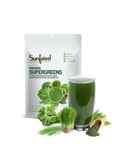 sunfood superfoods Sunfood Superfoods Super Greens Powder, Organic Green Juice/Smoothie Mix w/Digestive Enzymes & Probiotic for Gut Health, Good Source of Liquid Chlorophyll, Spirulina & Chlorella, 8 oz, 22 Servings  - Image 1