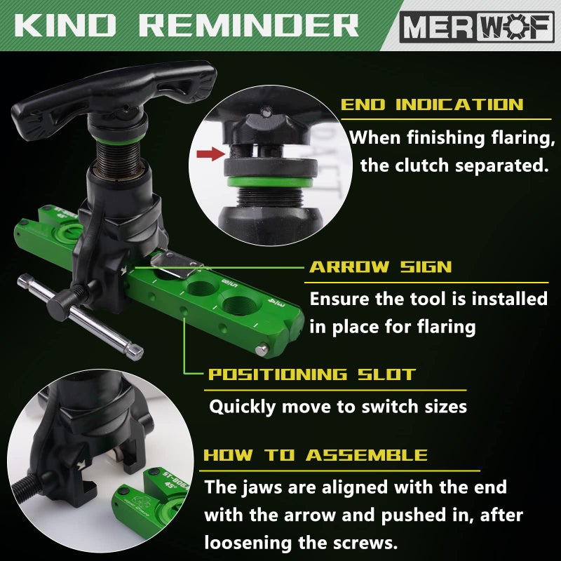 MERWOF HVAC Flaring Tool Kit for 1/4'' - 3/4'' and 6-19mm Single Flare, 45Â° Eccentric Type Manual Tubing Flaring Tool Kit with Clutch, Pipe Cutter, Deburring Tool for Copper Aluminum Pipe (5PCS Set) - Image 2