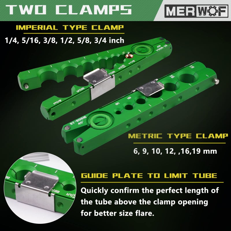 MERWOF HVAC Flaring Tool Kit for 1/4'' - 3/4'' and 6-19mm Single Flare, 45Â° Eccentric Type Manual Tubing Flaring Tool Kit with Clutch, Pipe Cutter, Deburring Tool for Copper Aluminum Pipe (5PCS Set) - Image 4