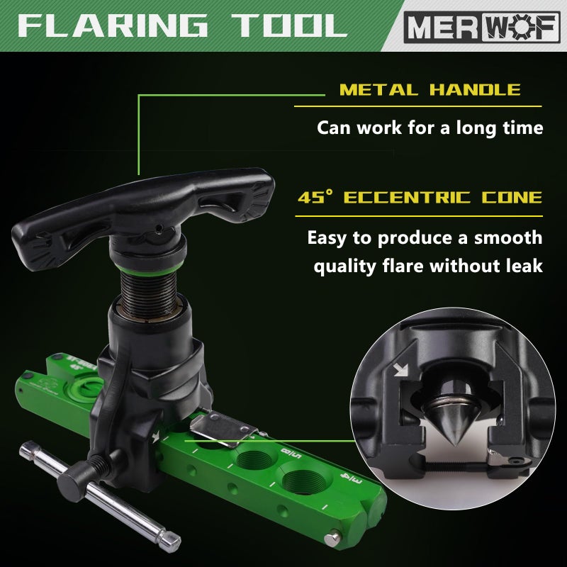 MERWOF HVAC Flaring Tool Kit for 1/4'' - 3/4'' and 6-19mm Single Flare, 45Â° Eccentric Type Manual Tubing Flaring Tool Kit with Clutch, Pipe Cutter, Deburring Tool for Copper Aluminum Pipe (5PCS Set) - Image 3