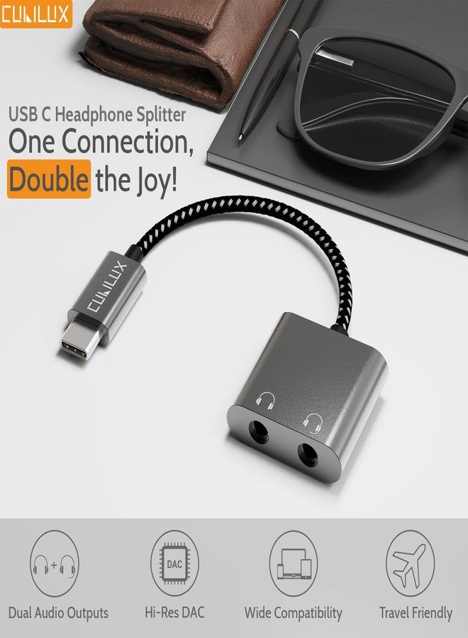 Cubilux USB C Double Headphone Splitter, Type C to Dual 3.5mm Jacks Audio Sharing Adapter Compatible with iPhone 15+/15, iPhone 15 Pro Max, iPad 10 iPad Pro, iPad Air 5/4 iPad Mini 6 and More - Image 2