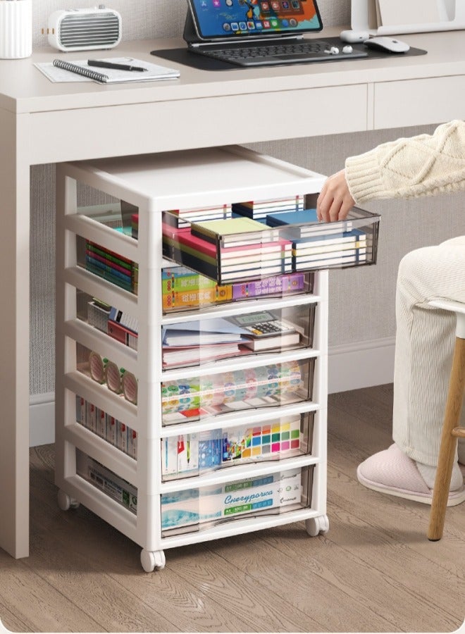 Aikenn Fits 12" x 12" Paper, 6-Tier Scrapbook Movable Storage Cart with Organizer for Stationery Vinyl Tools Office Art and Craft Supplies, Yarn, White Frame with 6 Clear Cases Built in , Floor Storage Cabinet for Home Office School, Plastic, Black and White - Image 3