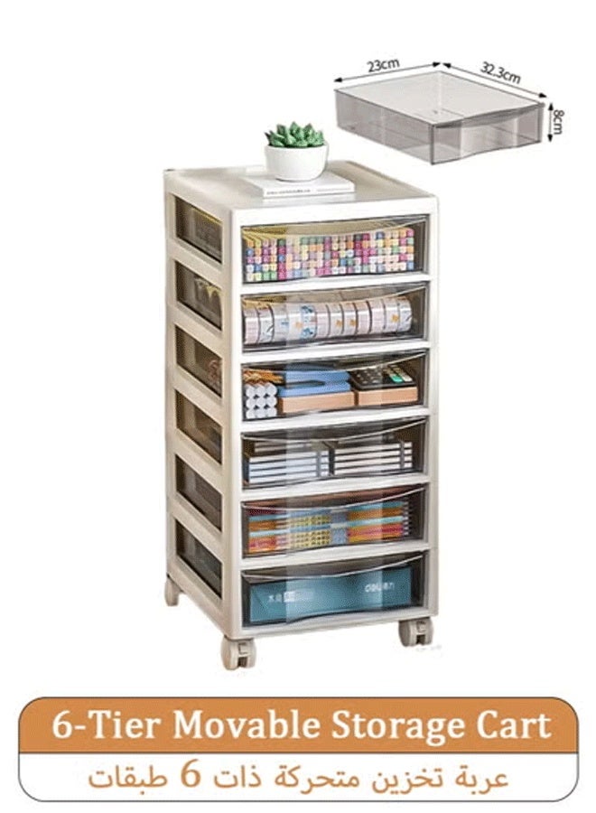 Aikenn Fits 12" x 12" Paper, 6-Tier Scrapbook Movable Storage Cart with Organizer for Stationery Vinyl Tools Office Art and Craft Supplies, Yarn, White Frame with 6 Clear Cases Built in , Floor Storage Cabinet for Home Office School, Plastic, Black and White - Image 1