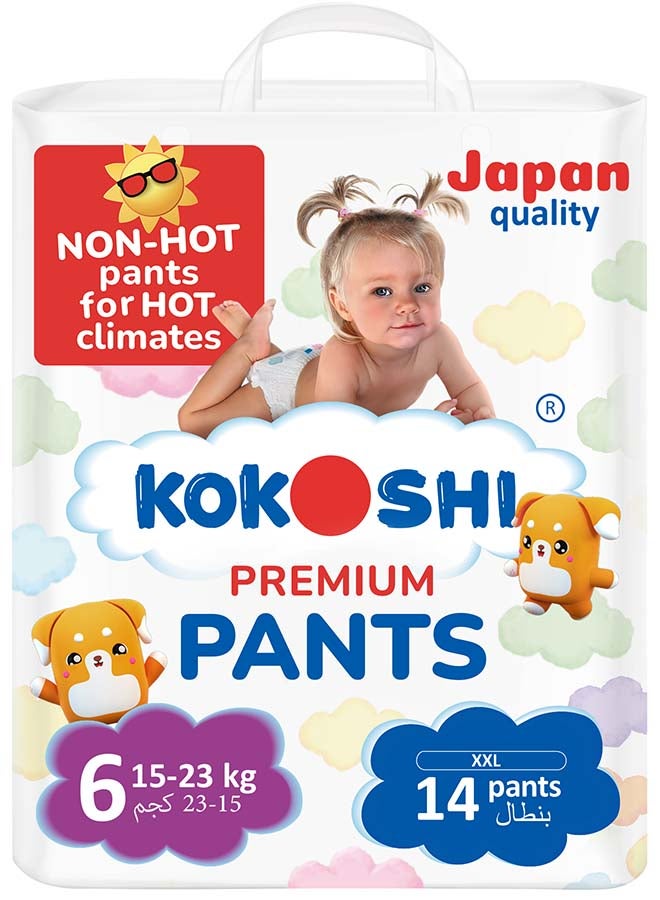 Kokoshi Premium Baby Pants Size 6 (15–23kg), 14 pcs – Ultra-Soft, Hypoallergenic, 12h Protection, Breathable, Leak-Proof Japanese Pull-Up Nappies