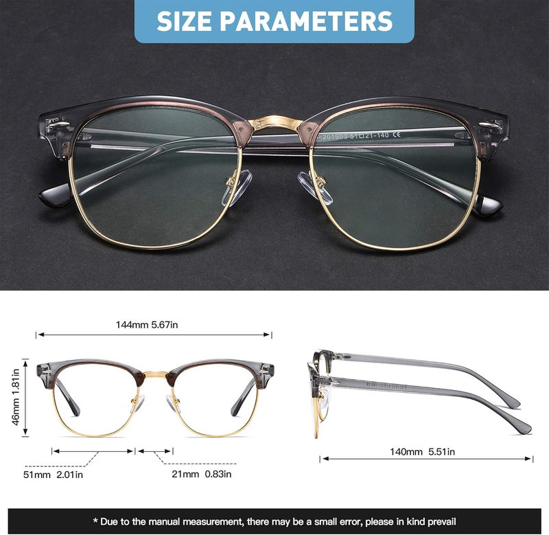 AOMASTE Store Blue Light Blocking Glasses Vintage Half Frame UV Clear Lens Anti Eyestrain Computer Gaming Glasses for Men Women - Image 2