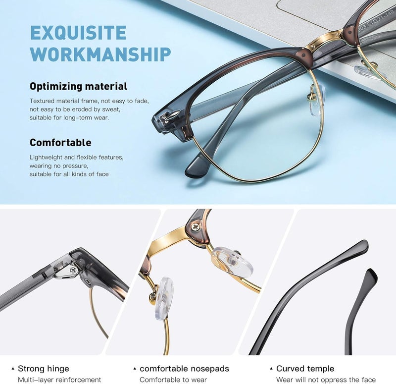 AOMASTE Store Blue Light Blocking Glasses Vintage Half Frame UV Clear Lens Anti Eyestrain Computer Gaming Glasses for Men Women - Image 3