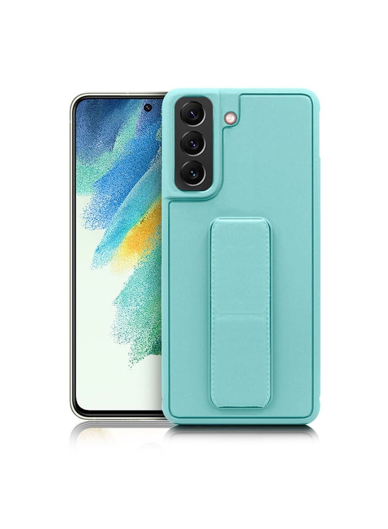 اس-توب حافظة حماية مصممة بغطاء مغناطيسي ومزودة بسوار معصم للحمل تتوافق مع جوال سامسونج جالكسي / S21 FE ( اللون تيفاني ) - Image 1