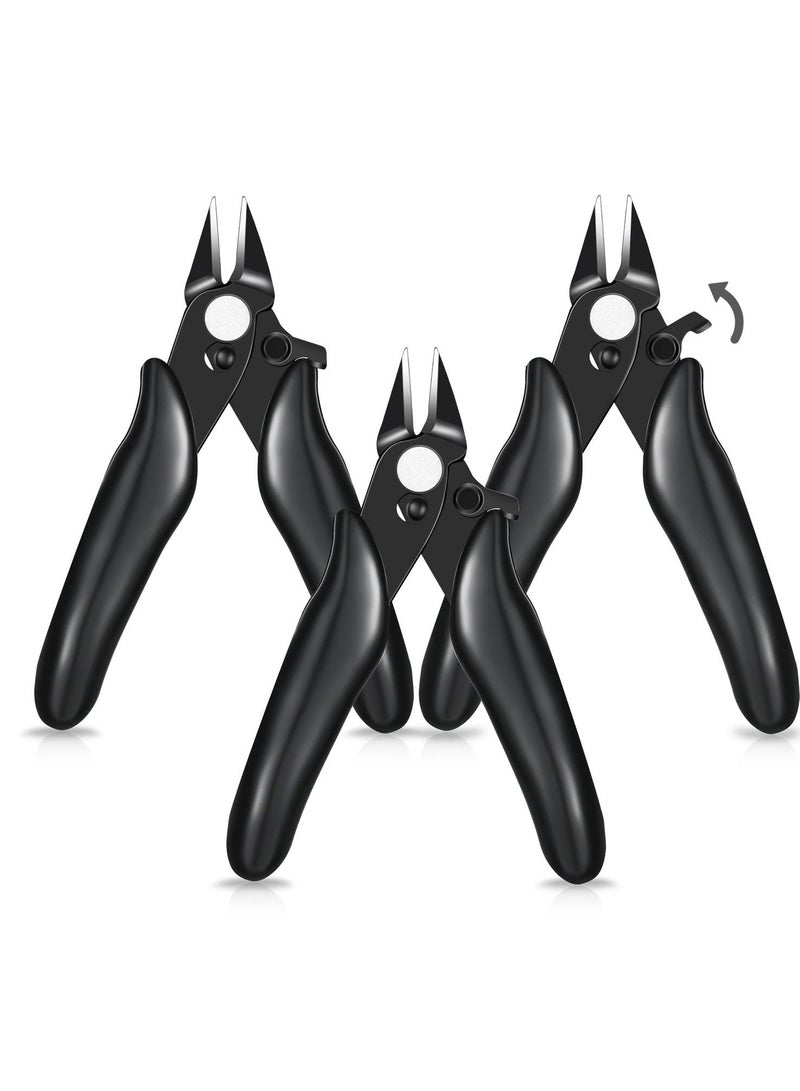 Excefore 3 Pcs 3.5 Inch Micro Cutter With Lock Flush Cutter Mini Wire Cutters Side Cutters Diagonal Cutting Pliers Small Flush Cut Pliers Jewelers Tools Soft Wire Snips Nippers For Electronic, Model, Black  - Image 1