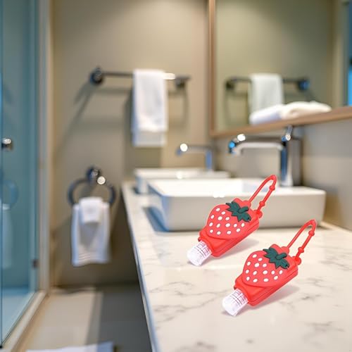 BdelrinQue 2 Pcs Sanitizer Holder for Bags, Sanitizer Seychain, Cute Strawberry Empty Travel Bottle, Portable Hygiene Solution for Backpacks and Travel Accessories - Image 2