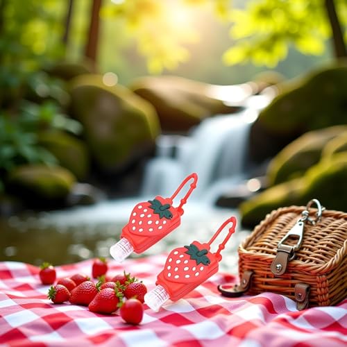 BdelrinQue 2 Pcs Sanitizer Holder for Bags, Sanitizer Seychain, Cute Strawberry Empty Travel Bottle, Portable Hygiene Solution for Backpacks and Travel Accessories - Image 4
