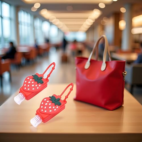 BdelrinQue 2 Pcs Sanitizer Holder for Bags, Sanitizer Seychain, Cute Strawberry Empty Travel Bottle, Portable Hygiene Solution for Backpacks and Travel Accessories - Image 3