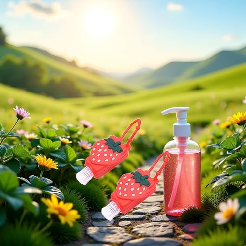 BdelrinQue 2 Pcs Sanitizer Holder for Bags, Sanitizer Seychain, Cute Strawberry Empty Travel Bottle, Portable Hygiene Solution for Backpacks and Travel Accessories - Image 5