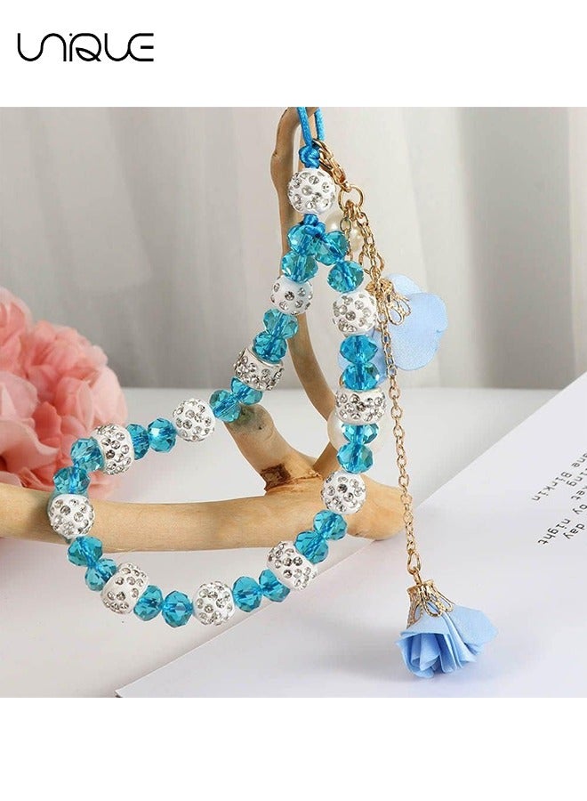 Unique Mobile Phone lanyard - Phone Strap - Glitter Phone Lanyard Wristband, Beaded Phone Strap Lanyard Color Universal Anti-Lost Phone Chain, Blue - Image 2
