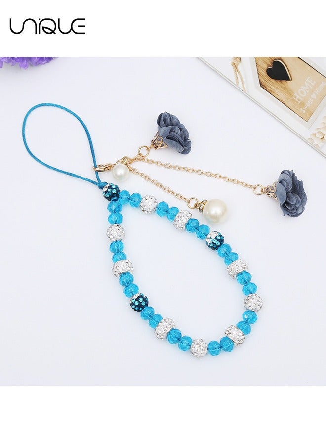 Unique Mobile Phone lanyard - Phone Strap - Glitter Phone Lanyard Wristband, Beaded Phone Strap Lanyard Color Universal Anti-Lost Phone Chain, Blue - Image 3