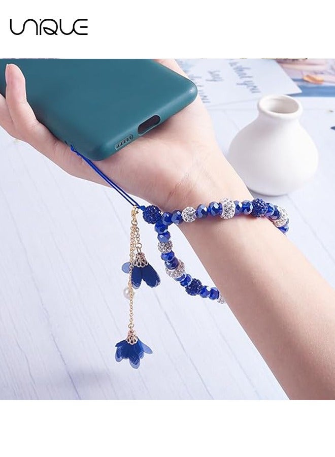 Unique Mobile Phone lanyard - Phone Strap - Glitter Phone Lanyard Wristband, Beaded Phone Strap Lanyard Color Universal Anti-Lost Phone Chain, Blue - Image 4
