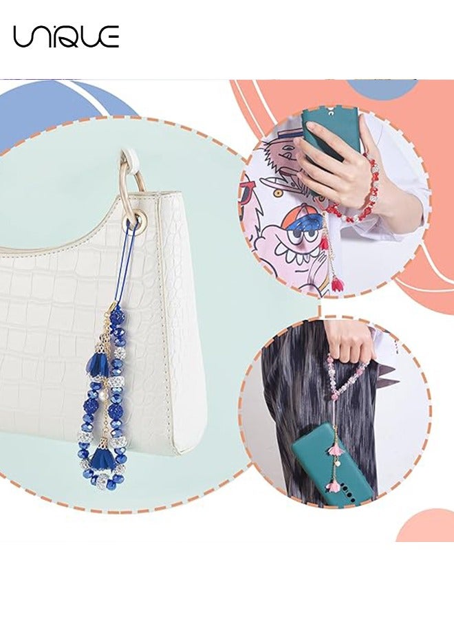 Unique Mobile Phone lanyard - Phone Strap - Glitter Phone Lanyard Wristband, Beaded Phone Strap Lanyard Color Universal Anti-Lost Phone Chain, Blue - Image 5