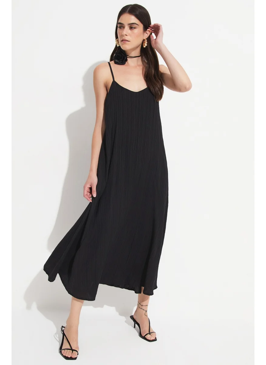 جون Women's Thin Strappy Cotton Midi Dress