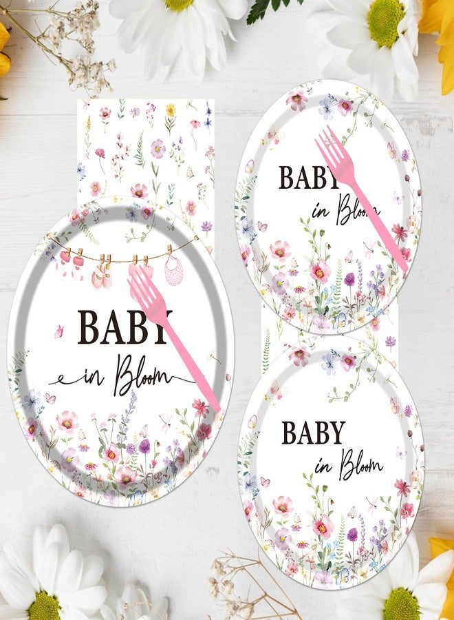 Rakuto Baby in Bloom Baby Shower Decorations Tableware Supplies, Wildflower Baby Shower Party Plates and Napkins Set, Disposable Paper Flower Baby Shower Dinnerware for Girls Serves 24 - Image 5