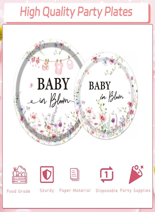 Rakuto Baby in Bloom Baby Shower Decorations Tableware Supplies, Wildflower Baby Shower Party Plates and Napkins Set, Disposable Paper Flower Baby Shower Dinnerware for Girls Serves 24 - Image 4
