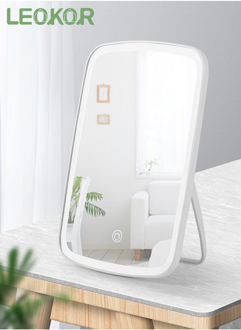 LEOKOR Portable Lighted Makeup Mirror, USB Rechargeable Vanity Mirror, Touch Adjustable 3 Color Lighting Modes Lighted Makeup Mirror, LED Brightness Adjustable Beauty Mirror  - Image 1