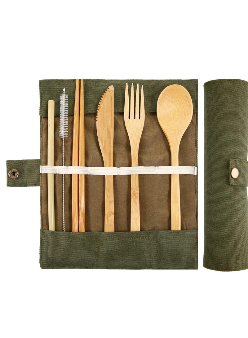 SOLARAE 2 Sets Bamboo Cutlery Utensils Flatware Set Travel Include Reusable Chopsticks Fork Spoon Knife Straws Brush for Camping Hiking Picnic with Pouch Bag - Image 5