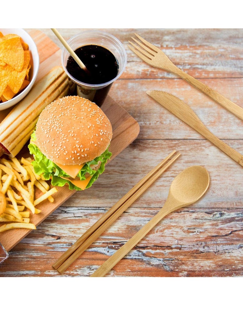 SOLARAE 2 Sets Bamboo Cutlery Utensils Flatware Set Travel Include Reusable Chopsticks Fork Spoon Knife Straws Brush for Camping Hiking Picnic with Pouch Bag - Image 3