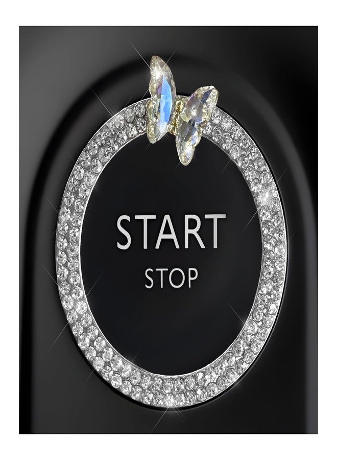 إكسسوارات سيارات DXNQ Bling Ring Emblem، خاتم أزرار ومقابض سيارة على شكل فراشة متلألئة، غطاء زر تشغيل محرك السيارة على شكل فراشة مرصع بالألماس، خاتم زينة لمقبض مفتاح التشغيل للنساء (أبيض) - Image 1