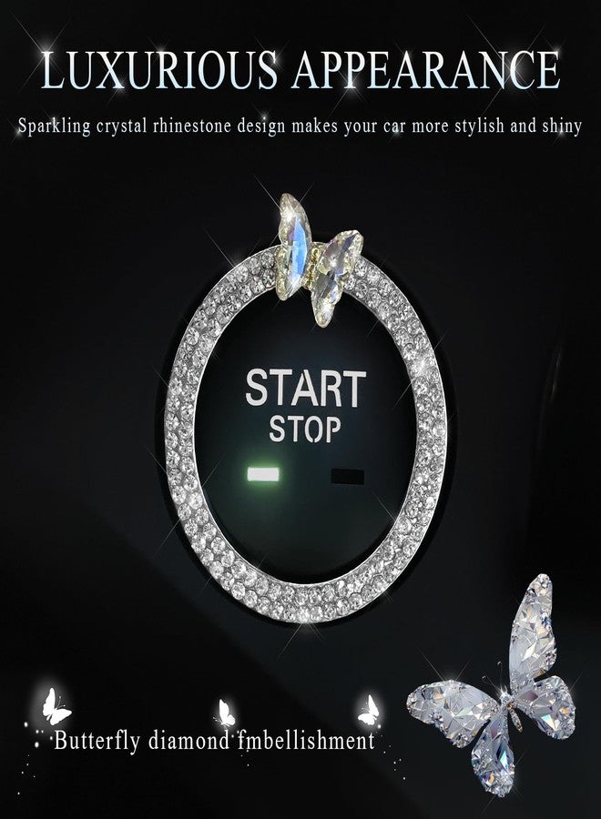 إكسسوارات سيارات DXNQ Bling Ring Emblem، خاتم أزرار ومقابض سيارة على شكل فراشة متلألئة، غطاء زر تشغيل محرك السيارة على شكل فراشة مرصع بالألماس، خاتم زينة لمقبض مفتاح التشغيل للنساء (أبيض) - Image 4