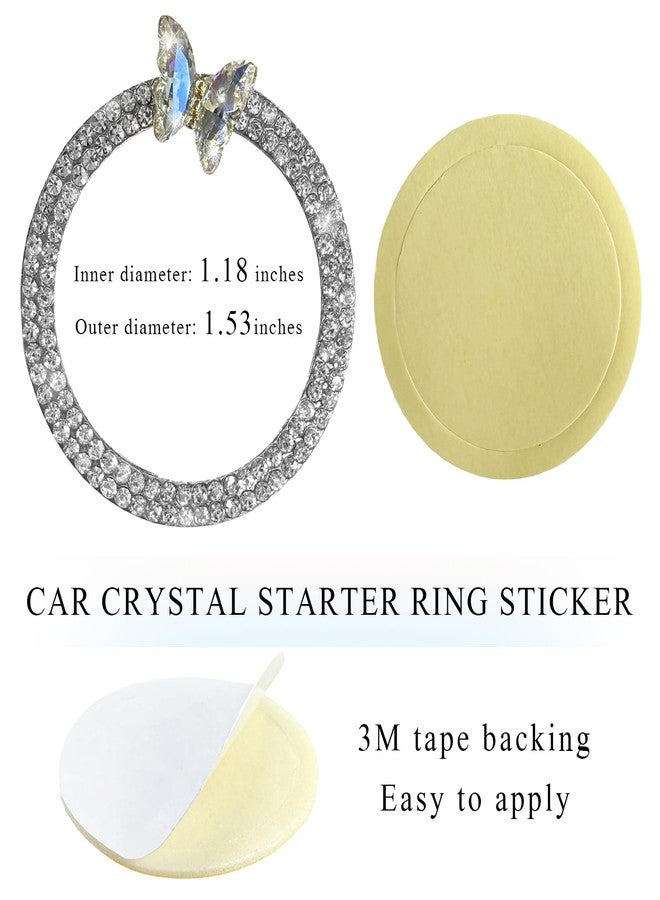 إكسسوارات سيارات DXNQ Bling Ring Emblem، خاتم أزرار ومقابض سيارة على شكل فراشة متلألئة، غطاء زر تشغيل محرك السيارة على شكل فراشة مرصع بالألماس، خاتم زينة لمقبض مفتاح التشغيل للنساء (أبيض) - Image 2