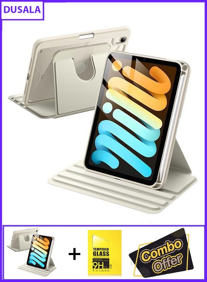 DUSALA 2 in 1 Rotating Case for iPad mini (A17 Pro, 2024 Model, 7th Generation) / mini 6 (2021 Model, 6th Generation) with Pencil Holder,360 Degree Rotation Protective Stand Slim Cover Clear Back, Auto Wake/Sleep With Tempered Glass - Image 1