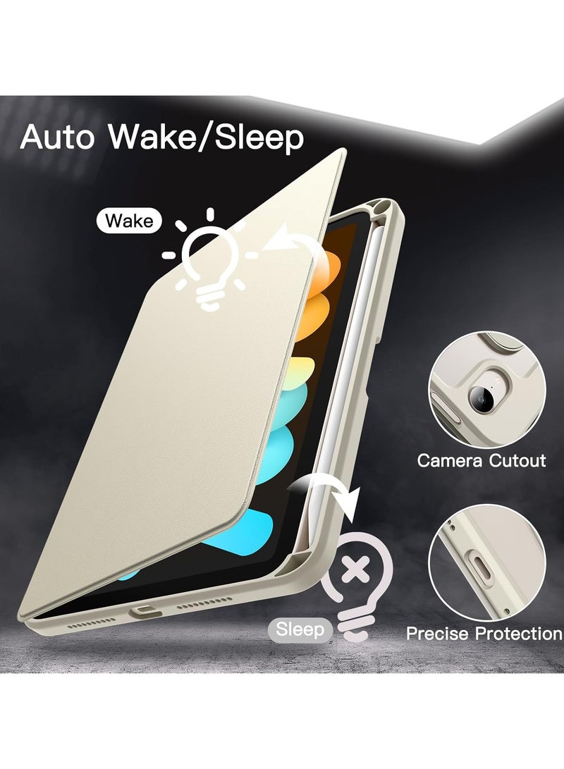 DUSALA 2 in 1 Rotating Case for iPad mini (A17 Pro, 2024 Model, 7th Generation) / mini 6 (2021 Model, 6th Generation) with Pencil Holder,360 Degree Rotation Protective Stand Slim Cover Clear Back, Auto Wake/Sleep With Tempered Glass - Image 4