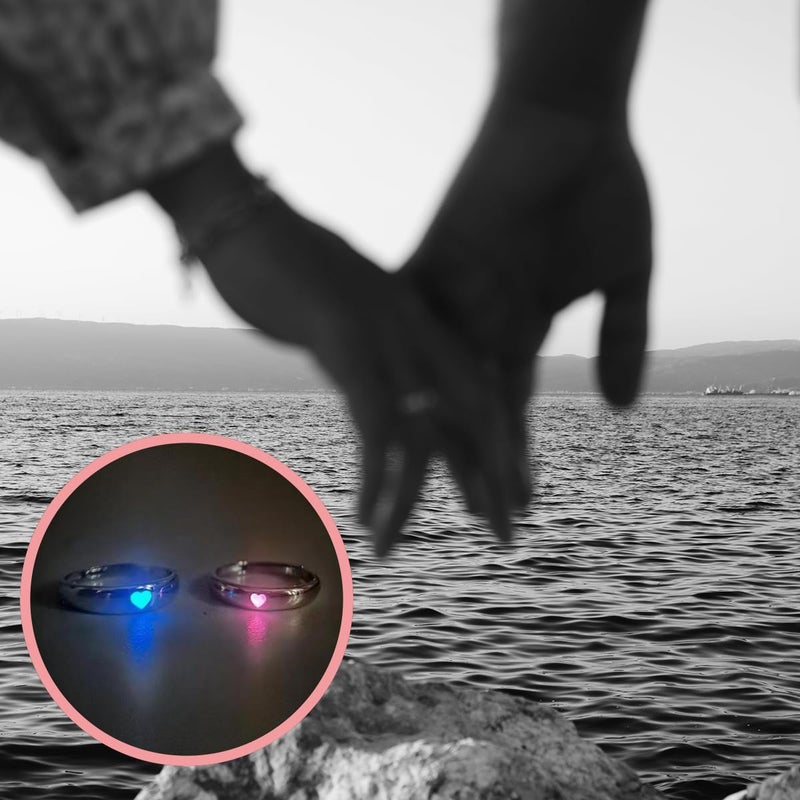 ZMANYIJEW Glowing Heart Ring Pink Blue Heart Couple Funny Dark Luminous Ring Valentine's Day Heart Glow in The Dark Ring Promise Cool Rings for Women Men Valentine's Day Love Jewelry for Women Charm Gift (2PCS) - Image 2