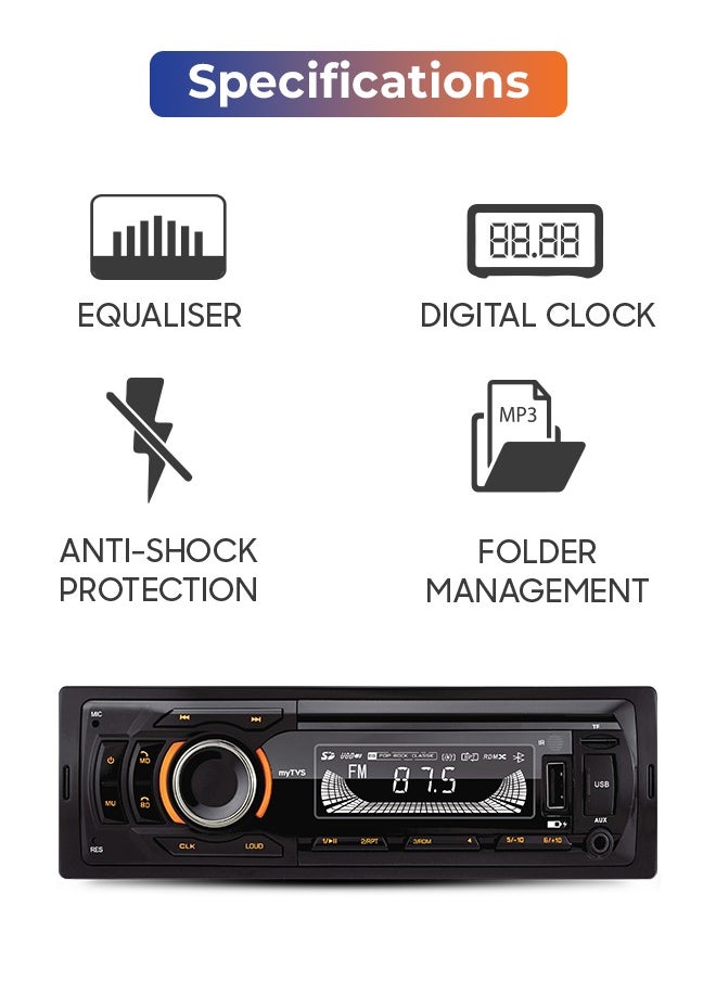 myTVS myTVS Universal Single DIN MP3 Car Media Player for All Cars with Bluetooth| Car Stereo System (Music & Charging), AUX in, FM, Hands Free Calling & Remote Control | TMP-54  - Image 3