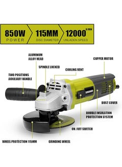 DEWINNER Angle Grinder Corded Cutting Grinding Polishing With Disc Side Handle 850 W 220 240 V Cutter Adjustable Pin 115Mm+ 6 Discs  - Image 3