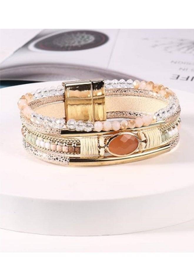 ILovhaprty - Leather Wrap Bracelets Crystal Beads Bracelet Boho Cuff Stone Charm Bracelets with Clasp Costume Jewelry for Women - Image 1