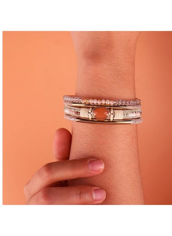 ILovhaprty - Leather Wrap Bracelets Crystal Beads Bracelet Boho Cuff Stone Charm Bracelets with Clasp Costume Jewelry for Women - Image 1