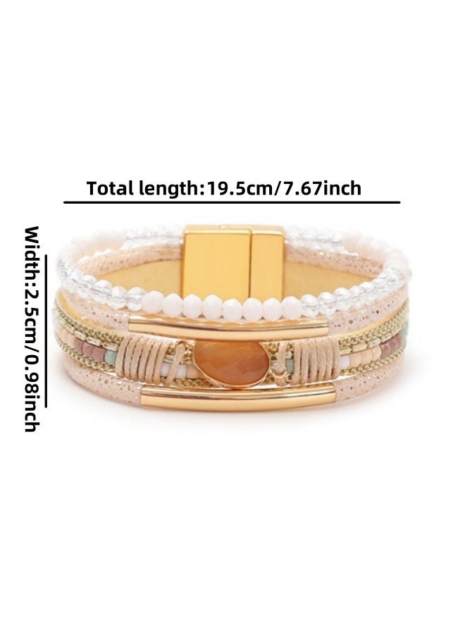 ILovhaprty - Leather Wrap Bracelets Crystal Beads Bracelet Boho Cuff Stone Charm Bracelets with Clasp Costume Jewelry for Women - Image 1