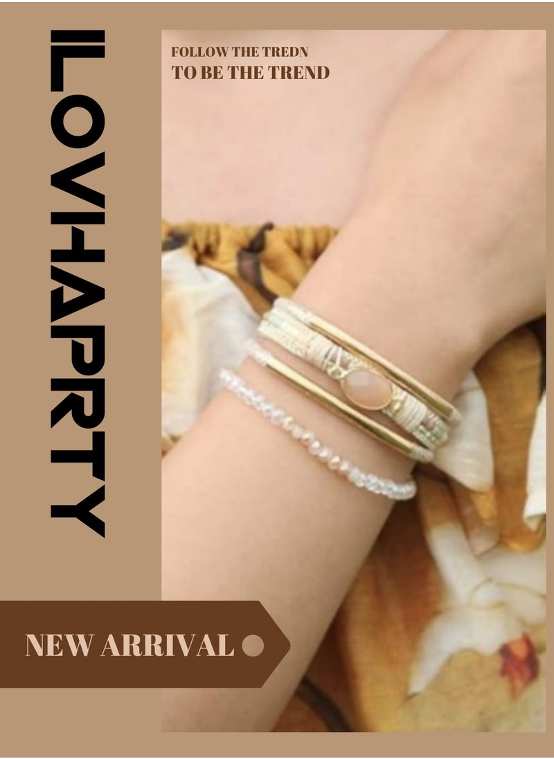 ILovhaprty - Leather Wrap Bracelets Crystal Beads Bracelet Boho Cuff Stone Charm Bracelets with Clasp Costume Jewelry for Women - Image 1