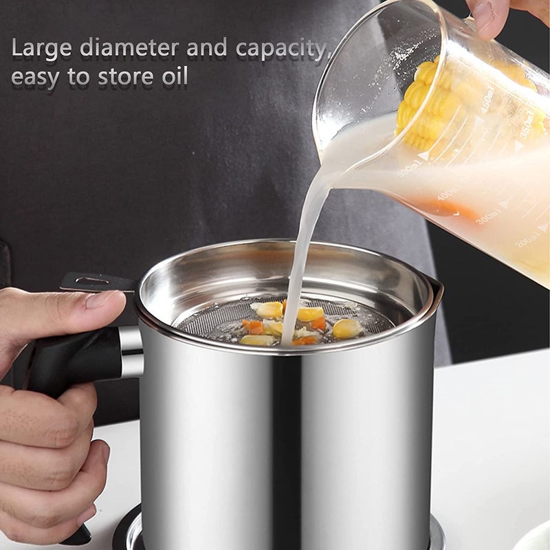 PARVY Oil Strainer Pot Cooking Oil Storage Oil Filter Pot Large Capacity Filter Oil Storage Tank Kitchen Tools Stainless Steel Oil Strainer Pot Container 1 pcs - Image 4