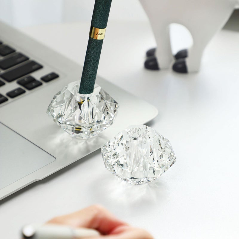 QFkris 2-Packs Crystal Fountain Pen Stand Glass Feather Pen Holder 2.2" Crystal Pen & Pencil Holder Base for Office Desk Desktop Decoration Toothbrush Stand Gift for Students Teachers(2.2inch) - Image 4