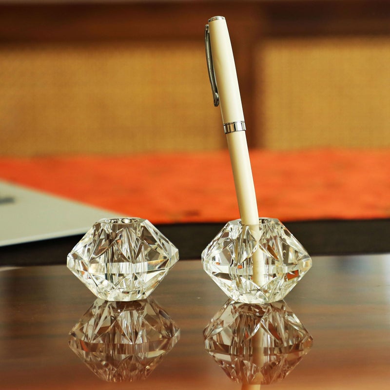 QFkris 2-Packs Crystal Fountain Pen Stand Glass Feather Pen Holder 2.2" Crystal Pen & Pencil Holder Base for Office Desk Desktop Decoration Toothbrush Stand Gift for Students Teachers(2.2inch) - Image 3