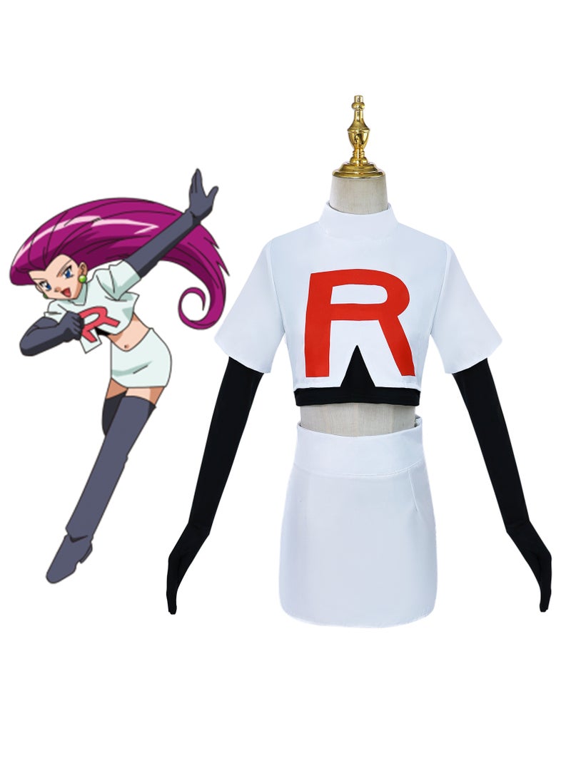 5 Piece Set Pokemon Disguise Team Rocket Jesse Costume Team Rocket Monster Trainer Cosplay Halloween Costume for Girls and Womens - Image 3