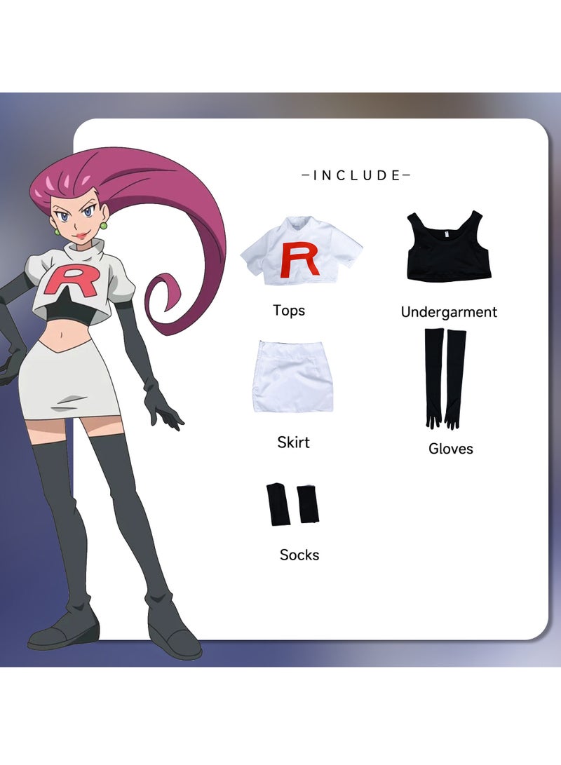 5 Piece Set Pokemon Disguise Team Rocket Jesse Costume Team Rocket Monster Trainer Cosplay Halloween Costume for Girls and Womens - Image 4