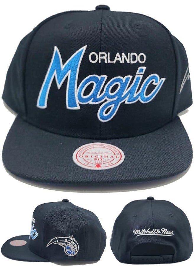 Mitchell & Ness Orlando Magic New Retro Script Black Blue Era Snapback Hat Cap - Image 1