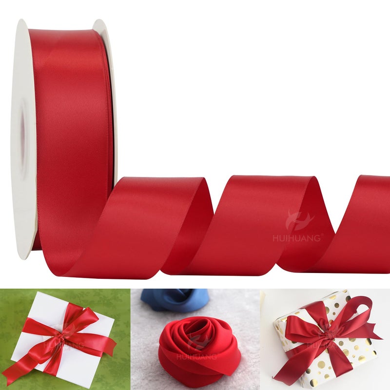 HUIHUANG Red Ribbon 112 inch Red Double Faced Satin Ribbon for Christmas Gift Wrapping for Bows Making Floral Bouquet Wedding Christmas Decor Party Favor and Craft Supplies 50 Yards