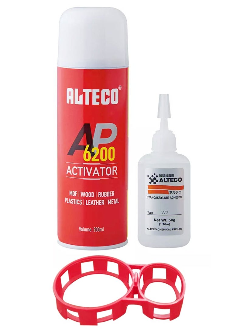 ألتيكو طقم مكون من 3 قطع: مُنشّط (Activator) سعة 200 مل ولاصق سيانوأكريلات W2 بوزن 50 جم؛ مجموعة لاصق سريع للربط مخصصة لـ MDF، والخشب، والمطاط، والبلاستيك، والجلد، والمعدن؛ طقم إصلاح ولصق متعدد الأغراض - ALTECO AP6200 - Image 5