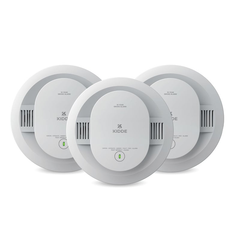 Kidde Smoke Detector, 10-Year Battery Powered, LED Warning Light Indicators, 3-Pack - Image 1